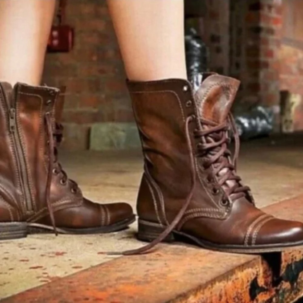 STEVE MADDEN Troopa Lace Up Leather Combat Boots Brown 6.5 - EUC